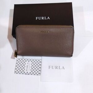 FURLA Genuine Leather Babylon Zip Around Wallet, Women - Brownish Grey w/ Box